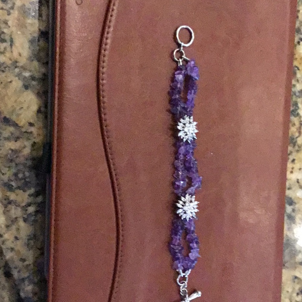 Designer sterling  zircon and amethyst toggle bracelet